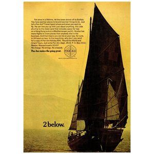 1969 Pan-Am Airlines Color Vintage Print Ad 2 Below Hong Kong Junk Mediterranean